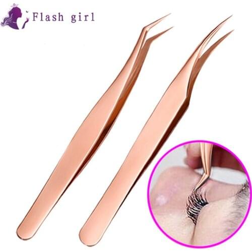 Flash Girl Tweezer Wholesale Price Customized LOGO Top Quality Professional Eyelash Extension Rose Gold Tweezers