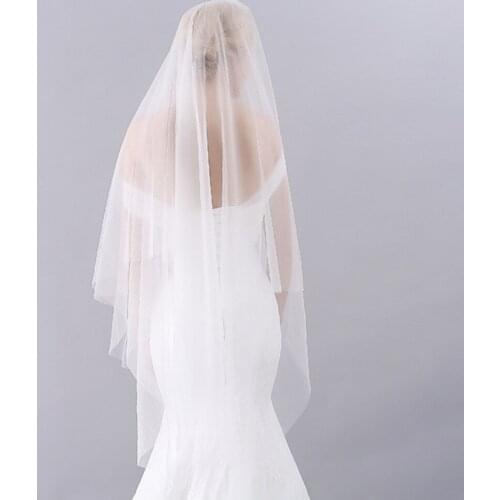 Simple Two-layers Long Tulle Bridal Veil with Comb Wedding Studio Photo Waltz Veil Crystal Decoration Modeling Accessories Ivory