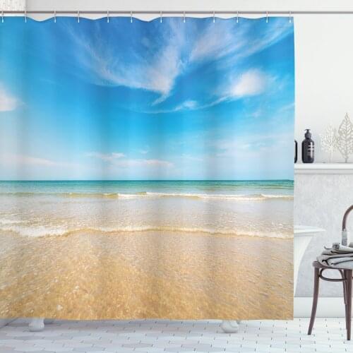 Beach Horizon Shower Curtain Set Deep Sky Sands and Aqua Ocean Curtain for Bathroom 12 Hooks Cortinas de Baño וילון אמבטיה
