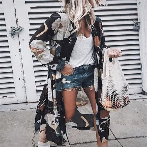 Loose Casual Vintage Kimono Cardigan Women Floral Printed Chiffon Blouse Summer Long Sunscreen Shawl Beach Long Sleeve Tops 2020