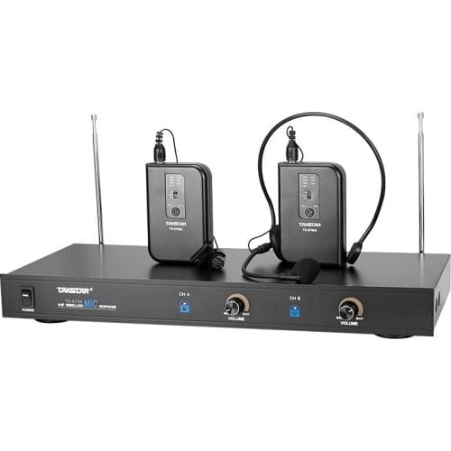 Takstar TS-6700PP 2-channel VHF wireless lavalier microphone system for hypermarkets, dance fitness instructor,nightclub