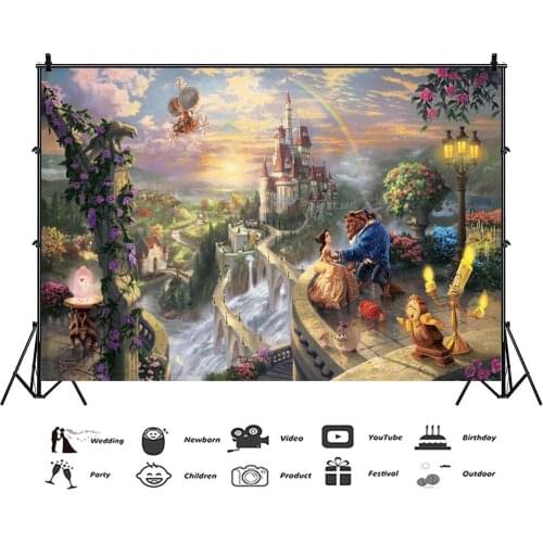 Yellow Fantasy Castle Beauty Princess Backdrops Floral Sweet 15th 16th Girls Birthday Party Photo Booth Background Decor