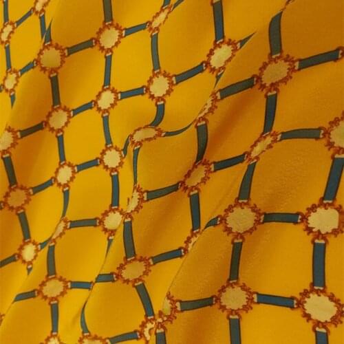 Yellow High-end Crepe De Chine Polyester Printed Fabric for Private Order Dresses Clothing Sewing Material Fabrics by Meter