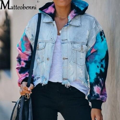 Autumn Women Sexy Patchwork Hooded Denim Jackets 2020 Fashion Casual Short Jean Jacket Long Sleeve Winter Female Coat Streetwear