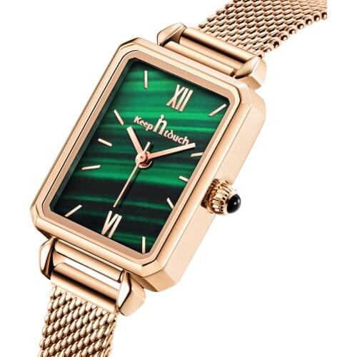 Japan Quartz Movement Women Watch Fashion Square Watch For Women Stainless Steel Mesh Rose Gold Green Dial Watches Women 2021
