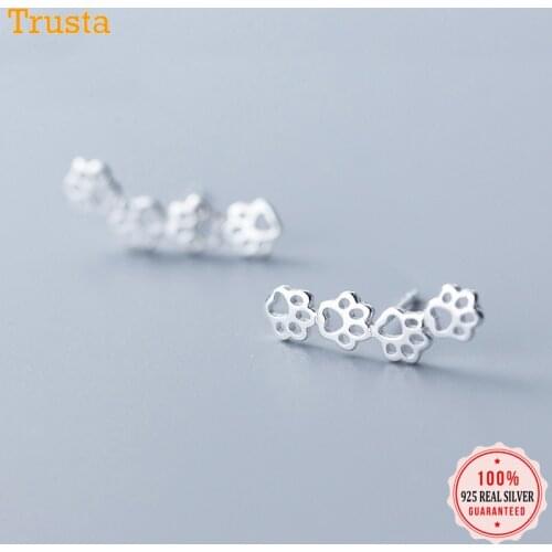 Trustdavis 100% 925 Solid Real Sterling Sweet Cute Dog Claw footprints Stud Earrings Gift For Women Girls Lady Jewelry DA325