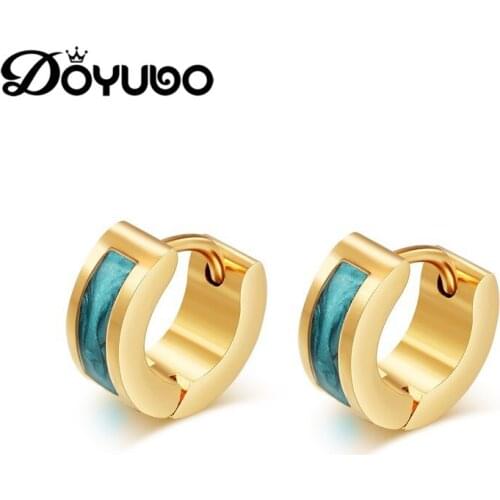 DOYUBO Hot Sale Womens Colorful Enamel Earrings Gold Color Stainless Steel Hoop Earrings For Lady Fashion Round Earrings DB053