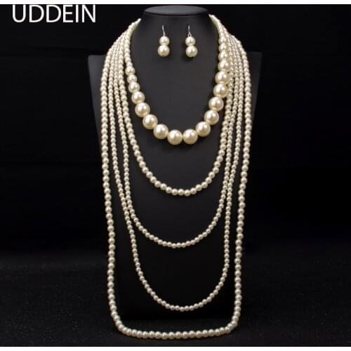 UDDEIN Nigerian Wedding Indian Jewelry Sets Fashion Long Statement Necklace & Pendant African Beads Jewelry Sets Pearl Necklace
