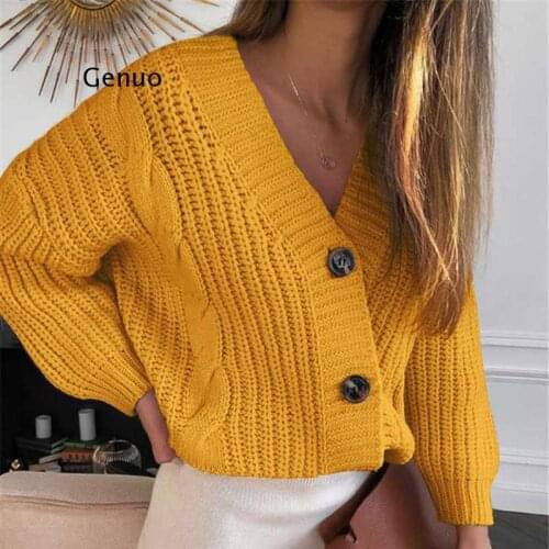 Women Short Cardigan Knitted Sweater Autumn Winter Long Sleeve V neck Jumper Cardigans Casual Streetwear Fashion Pull Femme Coat