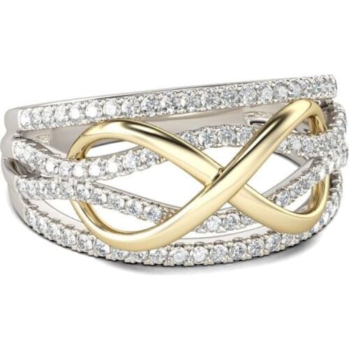 Gold color luxury Infinity Ring Eternity zircon crystal Ring Charms Twisting Endless Ring for Women Engagement Jewelry Gifts