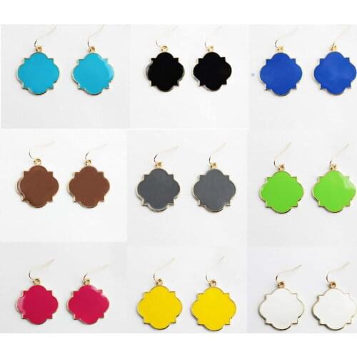 Gold Enamel Blank Monogram Earrings for Women Love Earring Hooks 9 colors option
