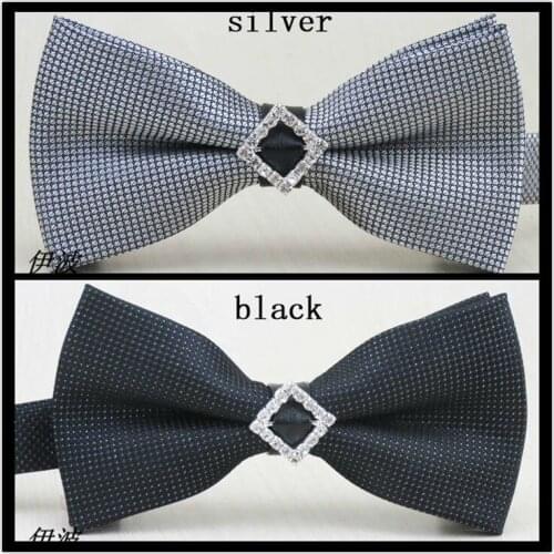 1 pieces/lot) High quality novelty bow tie/silver and black/rhombus diamond in the middle design/new mens fashion bowknot