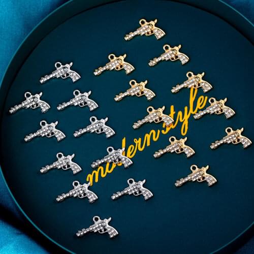 10Pcs/lot Shiny Rhinestone Gun Charms Trendy 2 Colors Alloy Pendant For Earring Necklace DIY Accessories Jewelry Making Supplies