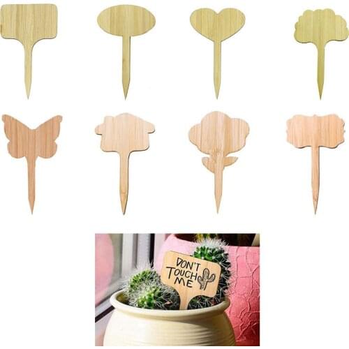 15pcs/lot Bamboo Plant Labels Eco-Friendly Wooden Plant Sign Tags Garden Markers T-type/Butterfly/Round shape