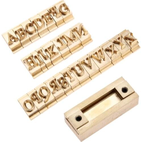 27pcs/kit Capital Letters Molds+T-Slot Fixture Holder Times New Roman Brass Stamp A-Z Craving Tool Iron Press Leather/Wood/Food