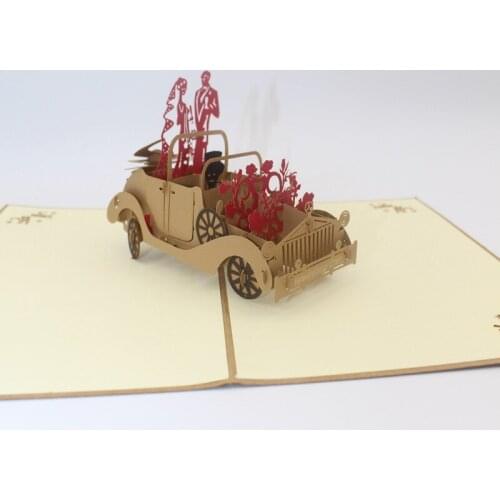 3D laser cut Bride Groom Retro old car Paper Wedding Invitation Greeting Cards + Envelope Engagement Valentines Day Gift