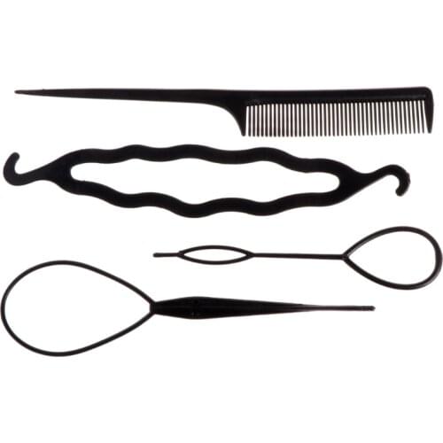 4 Pcs/Set Hair Styling Clip Bun Donut Twist Braid Ponytail Maker DIY Comb Tools