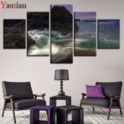5 pcs 5D Crystal Crafts Diamond Painting 5 Pieces Island Sea Waves Natural Scenery 3D Square diy diamond embroidery Mosaic icons