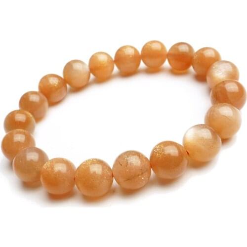 10mm Precious Orange Natural Sunstone Bracelets For Women Men Stretch Crystal Round Bead Bracelet