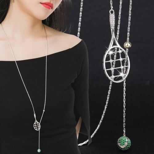 DOYUBO Fashion New Stainless Steel Tennis Racket Sweater Long Chain Womens Elegant Tennis Pendant Necklace Accessories DC255
