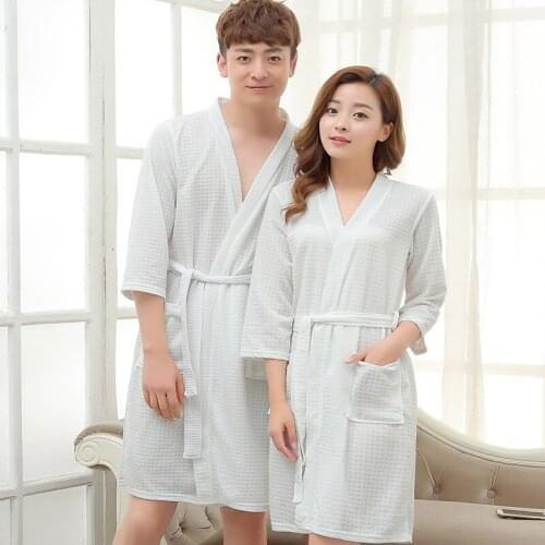 Summer Lovers Soft Cotton Robe Sexy Kimono Bathrobe Solid Color Sleepwear Home Clothes Women Men Lounge Nightgown Plus Size 3XL