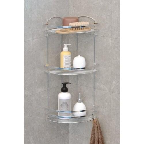 Chrome Three Layer Hook Bathroom Corner Rack bathroom rack