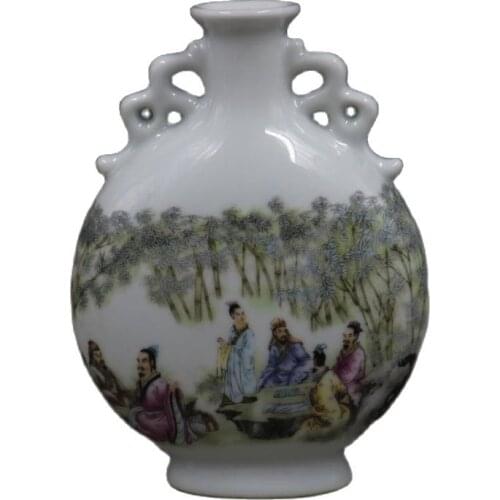 Chinese old porcelain Pastel vase Characters flat bottle