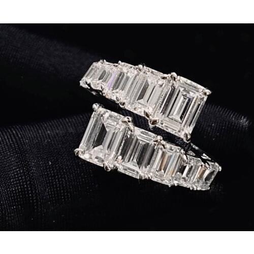 New Arrival Emerald Cut 100% 925 Sterling Silver Created Moissanite Diamond Ring Engagement Wedding Bands Fine Jewelry