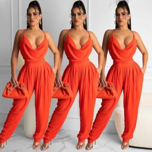 Jumpsuit Women Summer Clothing Sexy Solid Backless Loose One Piece Outfits Fashion Overalls Clubwear Streetwear Wholesale Items