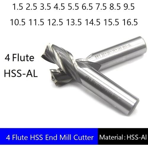 Four 4 Flute HSS End Mill Cutter CNC Bit Milling Cutter 1.5 2.5 3.5 4.5 5.5 6.5 7.5 8.5 9.5 10.5 11.5 12.5 13.5 14.5 15.5 16.5