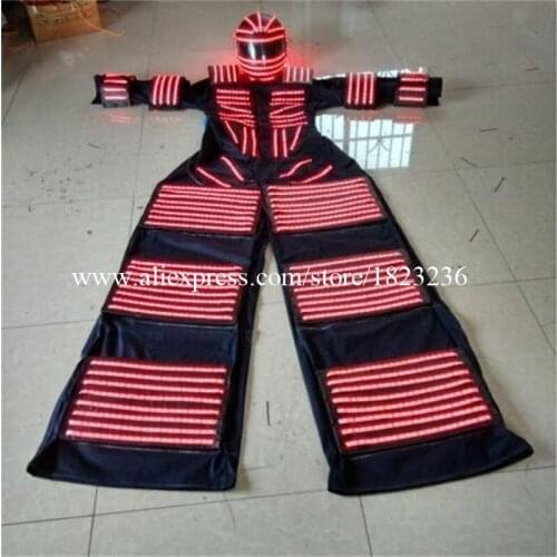 Newest Led Luminous Stilt Robot Performance Costume With LED Helmet Illuminated LED Clothing Growing Light Kryoman Robot Suit