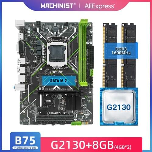 MACHINIST B75 Motherboard LGA 1155 Set Kit with Inte G2130 Processor 8G(2*4) DDR3 Desktop Memory USB2.0,USB3.0 ATX B75-PRO US