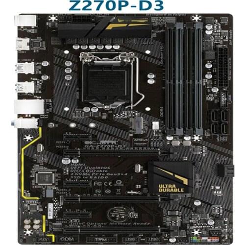 For GIGABYTE GA Z270P-D3 Motherboard DDR4 LGA 1151 DDR4 For Intel Z270 64GB USB3.1 HDMI Desktop Mainboard Used