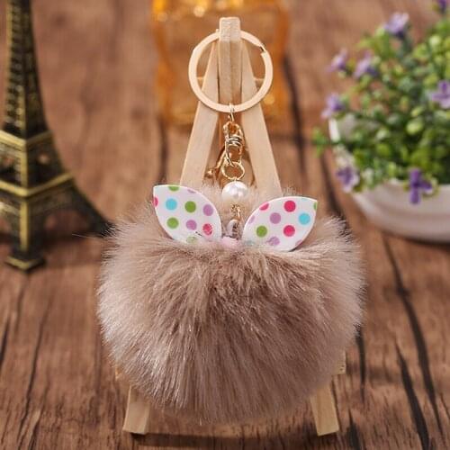 Cute rabbit fur ball plush key chain car keychain bow hair ball bag pendant lady ornament pendant accessory