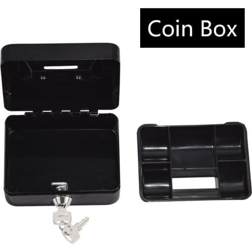 Mini Black Metal Stainless Steel Piggy Bank Safety Deposit Box For Money Coin Cash Tray With Secret Key Cash Drawer Carry Box