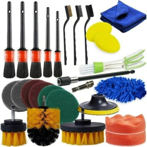 26pcs Automotive Detailing Beauty Brushes Tool Set with Washing Gloves Sponge for Leather Seat Engine Compartment