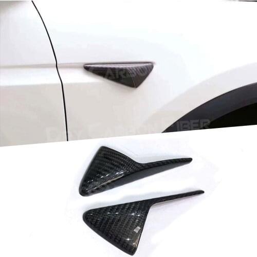 2PCS Carbon Fiber Front Fender Side Trunk CameraMarker Cover Side Grille Trim Badge Stickers For Tesla Model 3 S X 2013-2019