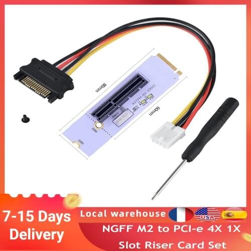 NGFF M2 to PCI-e 4X 1X Slot Riser Card Set M2 Key M to PCIe X4 Adapter with LED Voltage Indicator for NVME for Miner Mining