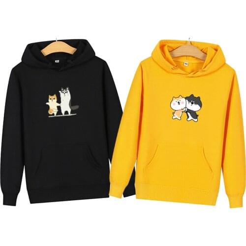Autumn Women Men Corgi Husky Dog Print Kawaii Hoodies Couple Sweatshirt Japanese Harajuku Autumn Cute Graphic Lovers Pullover
