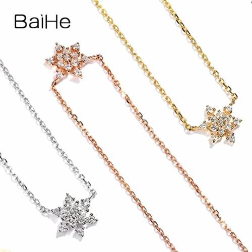 BAIHE Solid 18K Yellow Gold H/SI 0.13ct Natural Diamonds Engagement Women Trendy Fine Jewelry Simple exquisite diamond Necklaces