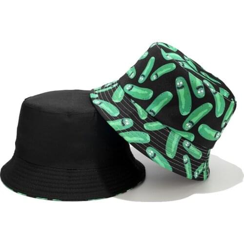 2020 New Funny Anime Cartoon Bucket Hat Reversible Fisherman Hat Men Women Unisex Street Hip Hop Flat Cap Fishing Bob Hat