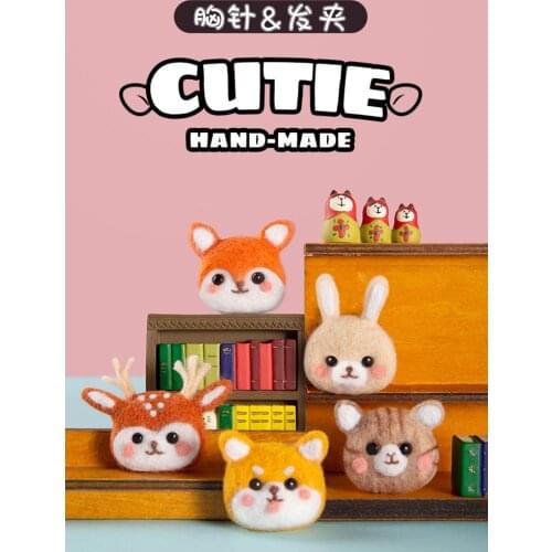 Pair Cute Animal DIY Squirrel Brooch Hairpin Wool Felt Kit Needle Poked Knitting Material Package Needlework Sewing Handcrafts