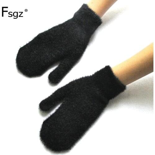 Adult Winter Gauntlets Keep Warm Cold-proof Bale Finger Gloves Imitate Mink Hair Increase Down Thickening Knitting Female Gloves