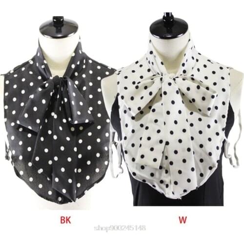 Adjustable Ribbon Bowknot Fake Collar Womens Vintage Black White Polka Dot Button Down Detachable Half-Shirt N03 20 Dropshipping
