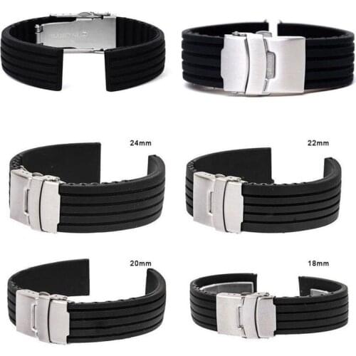 18-24mm Waterproof Silicone Rubber Chic Wrist Watch Strap Band Deployment Buckle