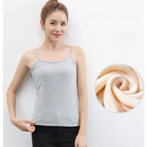 Sanderala Sexy Warm Velvet Thickening Cotton Solid Female Slim Soft Tanks Tops Clothes Autumn Winter Women Thermal Underwear