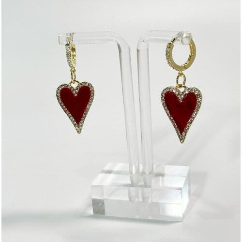 Korean Fashion Red Color Love Heart Hoop Earring for Women Bling Bling Rhinestone Gold Color Metallic Earring Jewelry Pendientes