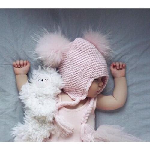 Baby Winter Earmuffs Warm Children Knitted Pom pom Baby Hat Cute Girls Boys photo props accessories Hat 6 months to 3 years