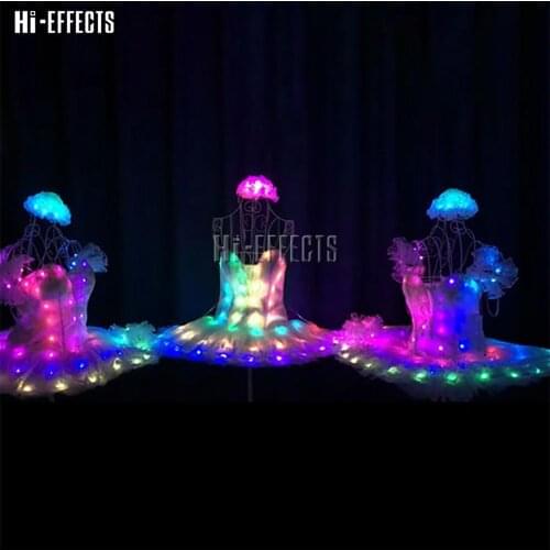 LED glowing short party dress girls luminous colorful flower dress led evening clothing stage festival events clothes