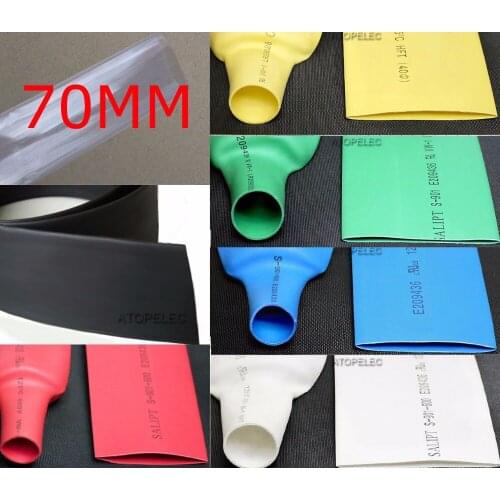 110mm Wide / 70mm Diameter Polyolefin 2:1 Heat Shrink Tubing ROHS UL Black/Red/Yellow/Green/Blue/White/Clear